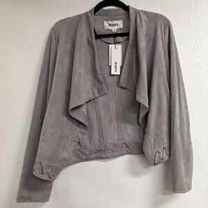 BB Dakota Wade Drape Front Faux Suede Jacket Stone Grey Size S
